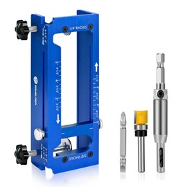 Door Hinge Jig, Aluminum Alloy Door Hinge Template Kit for Router, Adjustable Mortise Jig Fits Door Hinges from 2.5" to 5" Length, 1/4" R, 5/8" R, Square Corner (Blue One)