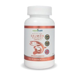 ACEITE DE SALMON NORUEGO OMEGA 3. 1 Frasco con 90 cápsulas de 1.3 g c/u con DHA y EPA. NATURAL HEALTH (1)