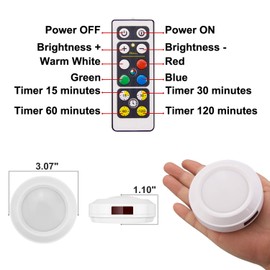 HONWELL Push Light Colored Puck Lights Remote Controlled Battery Operated RGB Fairy Lights Wireless Touch Lights Tap Light Dimmable Closet Cabinet Lights, Stick Voice Level Lights Classroom