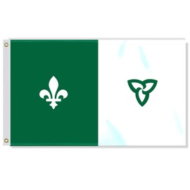 3×5 FT Franco-Ontarian Flag,Large Canada Ontario Decor,French-Canadian Association of Ontario Irish,Francophone Trillium Double Side Digital Printed 150D Polyester Banner With Canvas Header Brass Grommet For Outdoor Indoor Parade Car