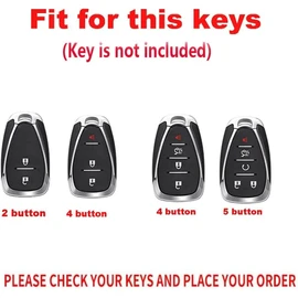 TECART Fit for Chevy Car Key Fob Cover with Keychain, Leather key Case Fit for Equinox Camaro Cruze Malibu 2/3/4/5 Buttons, 5 Button-blue