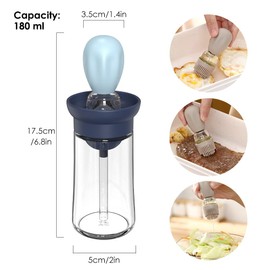 Oil Dispenser with Brush - 2 Pack Glass Olive Oil Dispenser Bottle with Basting Brush for Cooking Frying Baking Kitchen 180ml, T-OB21 Blue