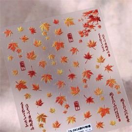 Fall Nail Art Stickers 5D Self Adhesive Gold Leaves Nail Stickers Maple Leaf Nail Art Design Nail Art Foils Autumn Nail Decals Nail Charms Thanksgiving Nail Art Supplies