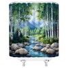 WUASDCS Nature Forest Stream Shower Curtain Spring Birch Trees Mountain