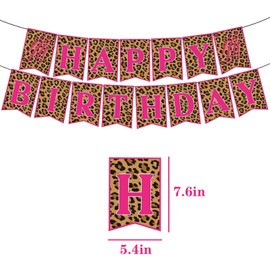 GOTPASS Cheetah Happy Birthday Banner Leopard Print Birthday Supplies Baby Shower Jungle Safari Girls Pink Birthday Party Decorations