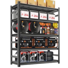 Metal Garage Shelf, 5-Tier 2000 lbs Large Capacity, Easy to Assemble, Heavy Duty Garage Storage with Fence, Adjustable Industrial Shelving Unit for Garage, Basement, Black (32"W*15.7"D*63"H)