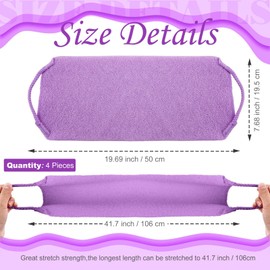 PAOFUFUI Exfoliating Back Scrubber with Handles 4 Pack Nylon Back Exfoliator Extended Length Washers Scrubbers Stretchable Pull Strap Exfoliating Washcloth (Pink,Blue,Fluorescent Green,Purple)
