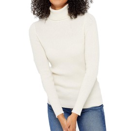 State Cashmere Women’s Ribbed Turtleneck Sweater 100% Pure Cashmere Classic Long Sleeve Pullover (Undyed White, X-Large)