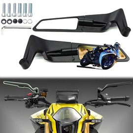 CABORIALLAN Motorcycle Rear View Mirrors, Adjustable 360° Rotating Stealth Wind Wing Side Mirrors Compatible with Kawasaki Z400 Z650 Z1000 Duke 125 200 250 390 690 790 1290 etc (8mm, 10mm)