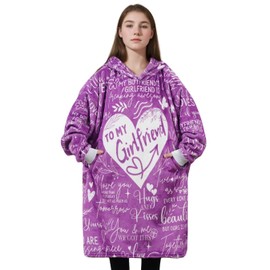 Huglanket Girlfriend Gifts Blanket Hoodie for Girlfriend on Valentines Day, Wearable Blanket Hoodie, Oversized Flannel Hooded Blanket, Plush, Cozy, Warm, One Size-Purple Heart