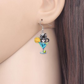 BAMAY Acrylic Margarita Cocktail Glass Cat Earrings Kitten Dangle Hawaiian Vacation Jewelry Cat Lover Gifts for Women Mom (Blue)