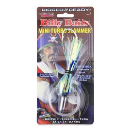 Billy Baits Mini Turbo Slammer Rigged & Ready, Pearl/Blue, Concave Head, 7/0 Mustad Hook, AFW Swivel, 100 lb Grand Slam Mono Line, 6 ft