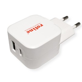 ROLINE USB Charger with Euro Plug, 2 Ports (Type-A QC3.0, Type-C PD), 20 W