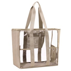 Women's Clear Bag Tote for Work Stadium Events Travel, Heavy Duty Purse Transparent Plastic see through Handbag with XL Capacity,Khaki