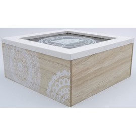 Gicos Import Export SRL Wooden Storage Box 16 x 16 x 7 cm Bag Holder The Decor Indian Shabby Chic