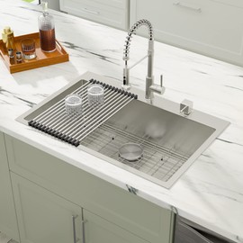 Dcolora 28 Inch Drop In Kitchen Sink 16 Gauge 304 Stainless Steel Single Bowl Top Mount Sinks, Round Corner 28"x22"x9", DC-T7743