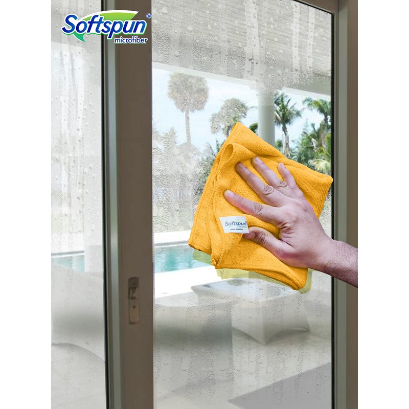 SOFTSPUN Microfiber Cleaning Cloths, 5pcs 40x60cms 340GSM Orange! Highly Absorbent