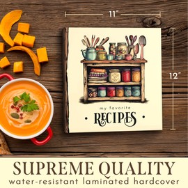 Recipe Book to Write in Your Own Recipes | 12" x 11.5" Recipe Binder 3 Ring | Blank Cookbook with Plastic Sleeves | Recipe Journal with 12 Dividers, Recipe Cards, Conversions Scale | Recipe Organizer