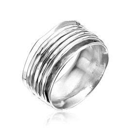929 Sterling Silver Rotating Spinner Band Ring Wrapped with 5 Hammered Spinner Rings, Stylish, Hypoallergenic, Nickel & Lead-free, Artisan Handcrafted Designer Collection, Made in Israel