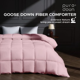 puredown® Goose Feather Down Fiber Comforter Oversized Queen Size, All Season 100% Cotton Duvet Insert Medium Warmth, Cloud Soft Hotel Luxury Collection Bedding Comforters Pink 98"x98"
