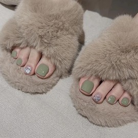 Nail Tip, 24 Pieces, Foot Thumb Nail Seal, Foot False Nail, Green, Nail Tip, Foot Nail, Cat Eye, For Autumn & Winter, Spring, Summer, Daily Life, Gel Nail Tip, Summer Nail, Summer, Wedding, Coming of