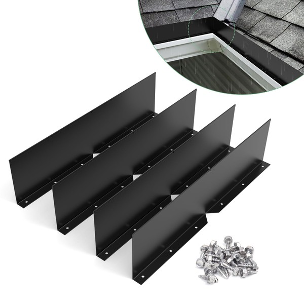 Memrita 4 Pcs Gutter Valley Splash Guards Roof Rain Diverter,Aluminum