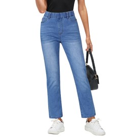GRAPENT Womens Clothing Work Pants for Women Trendy Jeans for Women 2024 Womens Colored Jeans Pull On Straight Leg Jeans for Women Jeans for Women Color Offshore Blue X-Large Size 16 Size 18