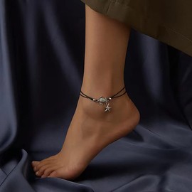 JUSTUSNX Ethnic Style Anklet Fashion Silver Anklet Starfish Sea Turtle Anklet Accessories Jewelry Adjustable for Women Girls (A), Metal silver