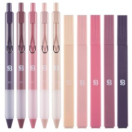 BLIEVE - Aesthetic Highlighters and Gel Pens with Black Ink And Soft Tip, No Bleed Dry Fast Easy to Hold, for Bible Journaling Planner Notes School Office Supplies 10 pack (Morandi)