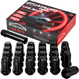 OTUAYAUTO M12x1.5 Lug Nuts - 24PCS Black 12mmx1.5 Spline Lug Nut with Socket Key, 12x1.5 Wheel Lug Nuts, Cone Seat, 17mm Hex, Replacement for Chevy Ford Toyota Aftermarket Wheels