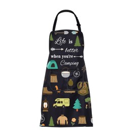 ENSIANTH Camping Aprons for Women Women Life Is Better When You're Camping Kitchen Chef Cooking BBQ Grill Apron with Pocket (24625 camping apron)