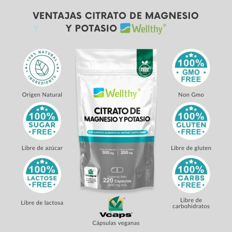 Wellthy Citrato Magnesio Potasio 220caps Sabor
