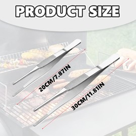 QIBZI Kitchen Tongs, Pack of 2 Stainless Steel Tongs, Thickened and Hardened, Long Clip 20/30 cm