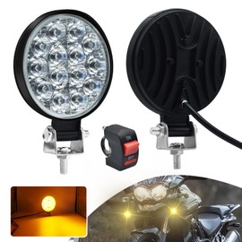 HONLEEX 2Pcs 3.4'' Round Off Road Lights Amber/3000K,14 LEDs 17w 3400LM White LED Work Light with Switch Kit for Truck/SUV/ATV/JEEP/4WD Jeep/Boat/Tractor.