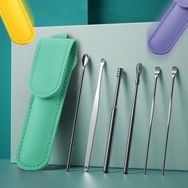 Premium Leather Case 6-Piece Ear Pick Set with Portable Case Ear Pick Pink 4ea
