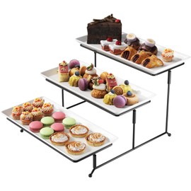 Gibson Elite Gracious Dining 3-Tier Serving Display Stand, Rectangular White Porcelain Plates, Tiered Serving Display - Elegant Food Presentation Display for Parties, Catering, Entertaining Events