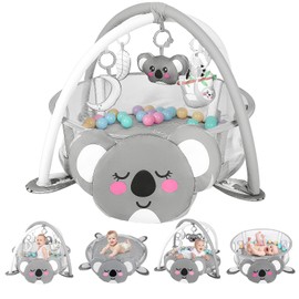 dearlomum 4-in-1 Baby Play Mat Baby Gym,Tummy Time Mat for Floor Activity Gym Ball Pit Including 30 Balls with 5 Infant Learning Sensory Baby Toys for Newborn Toddler Boy & Girl Gifts(Koala)