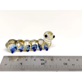 Sansukjai Caterpillar Miniature Figurines Animals Hand Blown Color Glass Art Collectible Gift Decorate, Amber Blue