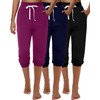 Ficerd 3 Pcs Women's Capri Sweatpants Joggers Casual Sports Cropped