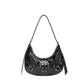 Verdusa Women's Studded PU Leather Clutch Shoulder Tote Handbag Adjustable Strap Boho Bags Black one-size