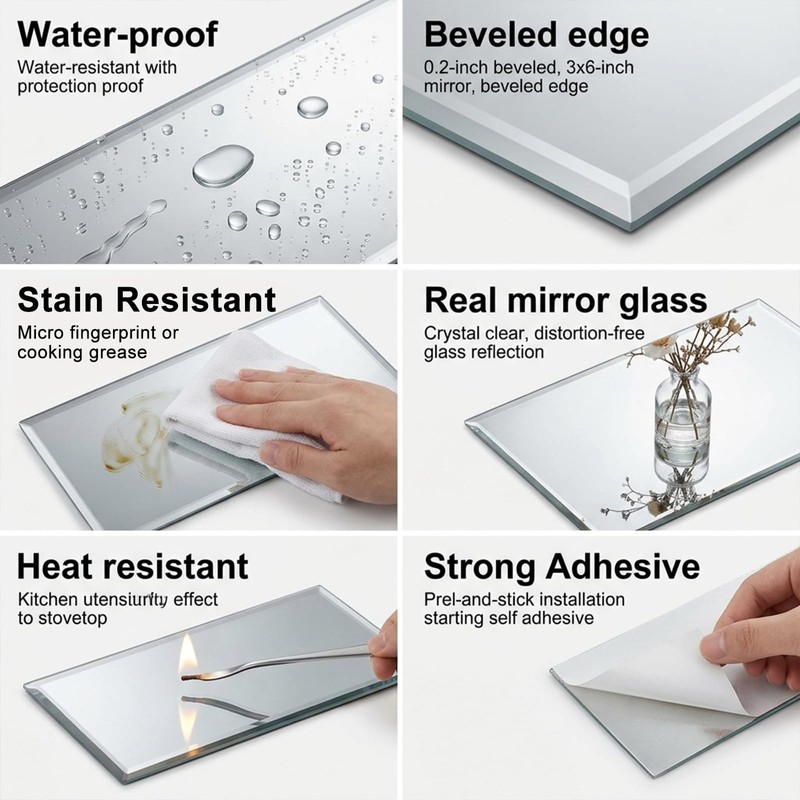 SODI MOSAIC 40-Pack Real Glass Mirror Subway Tiles, 3"x6" Beveled
