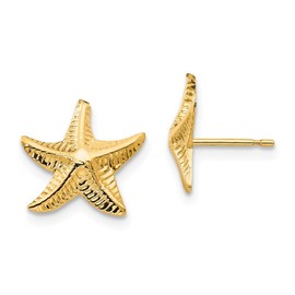 Solid 14k Yellow Gold Starfish Post Studs Earrings (11mm x 11mm)