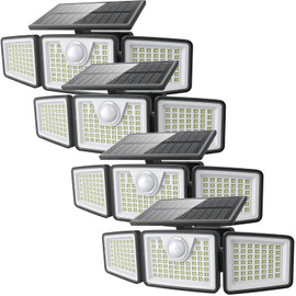 2500LM Solar Lights Outdoor with Motion Sensor,3 Head 270° Wide Angle Street Area Lights,IP65 Waterproof Security Lighting with 3 Modes(Remote,4 Pcs)