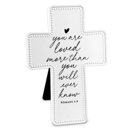 Lighthouse Christian Products You are Loved, Romans 5:8, White 6 x 4.25 Inches Resin Tabletop Cross Figurine