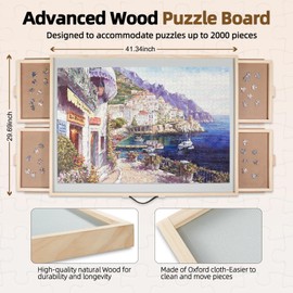 ALL4JIG 2000 Pieces 2-in-1 Tilting & Rotating Puzzle Board for Adults Gifts, Wooden Jigsaw Puzzle Table with 4 Drawers, 28.5" x 40.1" Portable Board with Lazy Susan and Cover