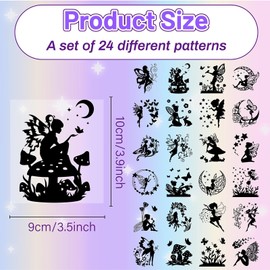 CREATCABIN Pack of 24 Fairy Silhouettes, Preserving Jar Decoration, Angel, Lantern, Laser Cut-Outs, Ornaments, Mushroom, Butterfly, Scrapbook for Frosted Glass, Wall, Window, Cars, Black, 10 x 9 cm
