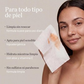 Elementa Toallitas Desmaquillantes Individuales, Toallitas Húmedas para Desmaquillar Ojos y Rostro, con Aloe Vera y Vitamina E, Hipoalergénicas, Biodegradables 20 Toallitas Individuales