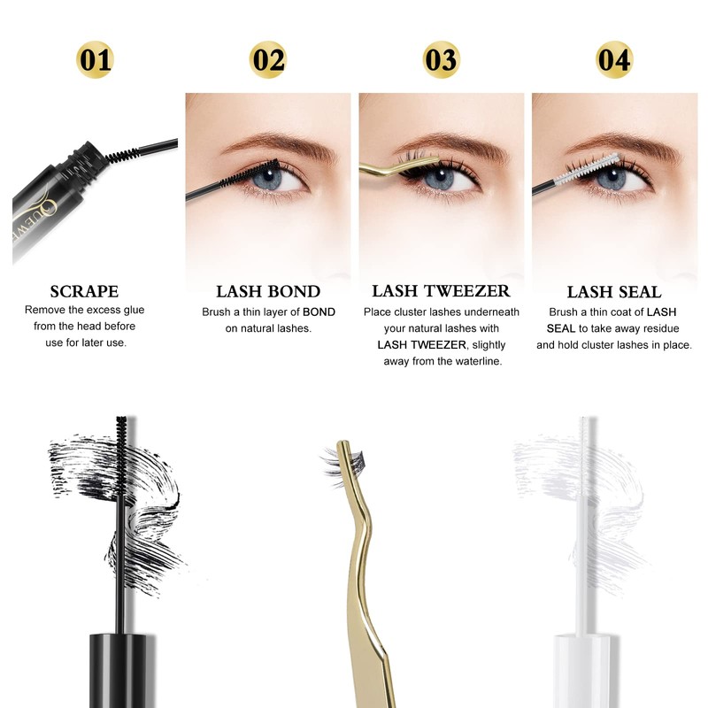QUEWEL Lash Applicator Tool, 2 Pcs Eyelash Clusters Tweezers For
