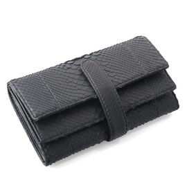 Sankyo Shokai Women's Long Wallet, Garcon, Coin Purse, Large, Diamond Python, Leather, Genuine Leather, Black