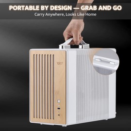 darkFlash WD200(2025) Portable Micro-ATX PC Case with Handle, 1 ARGB PWM Fans, with Walnut Wood, Type-C, Support 240 AIO, H165mm Cooler, Simple Compact Desktop (White)